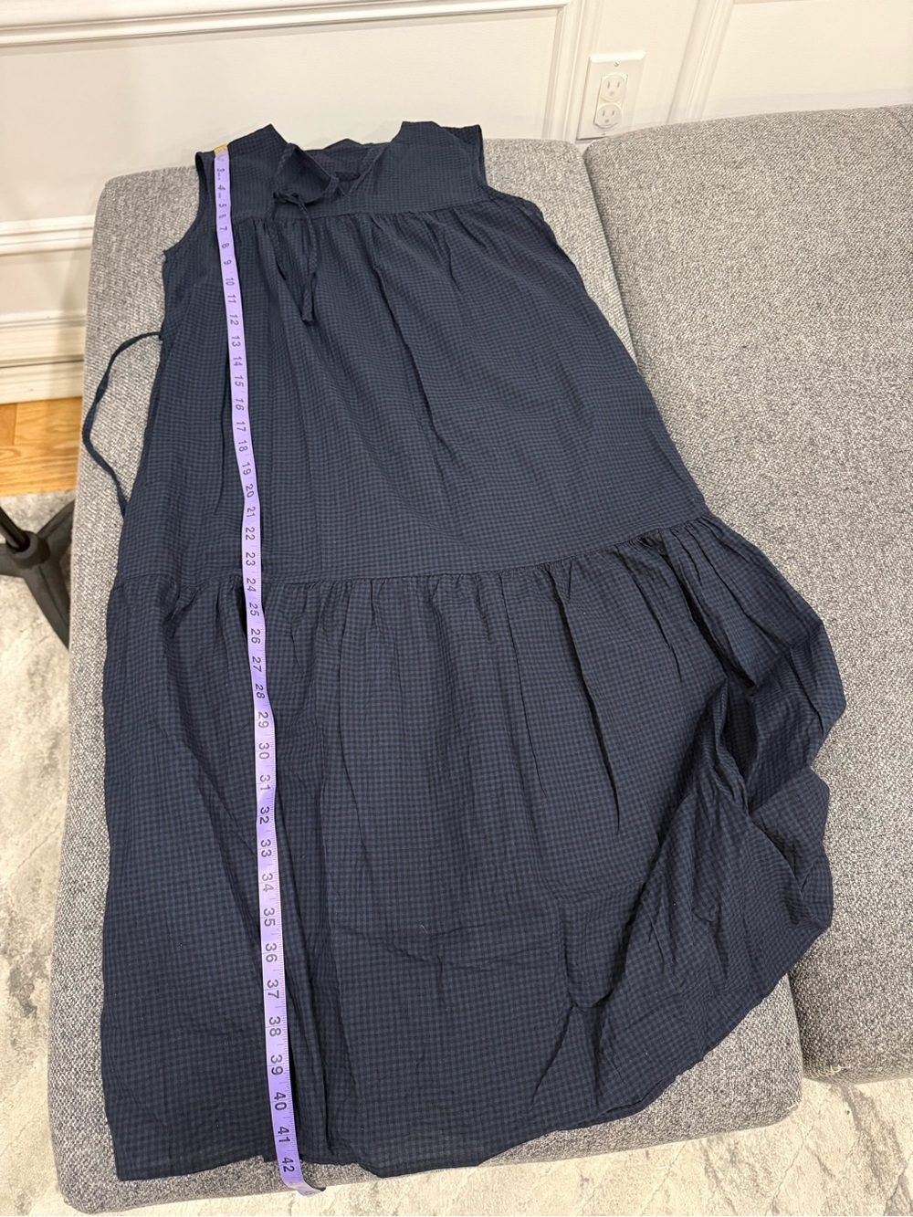 Navy blue gingham midi dress - Picture 10 of 12